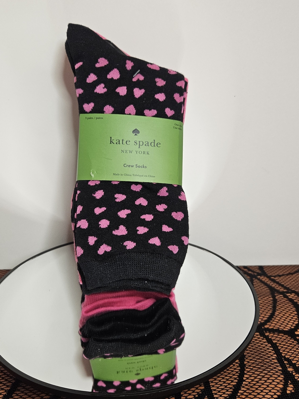 NWT Kate Spade 3 Pair Heart And Spade Crew Socks Size 4–10 - Picture 2 of 7
